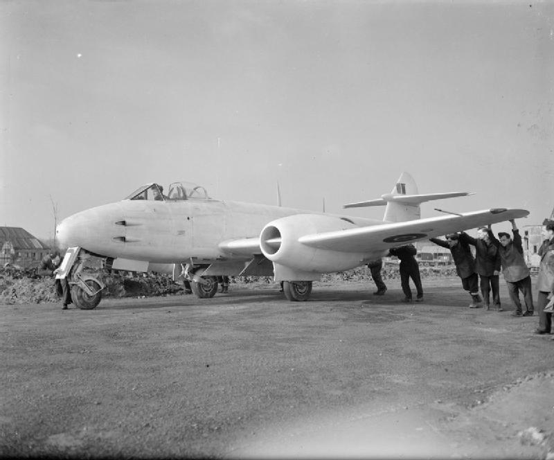 The Gloster Meteor, powered by the Power Jets W.2, the first jet engine designed by Whittle for mass production